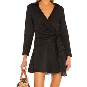 NWT Monday Beachwear x Revolve Size P Black Kythira Wrap Linen Dress